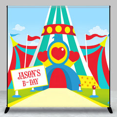 Aperturee - Custom Name Colorful Circus Tent Birthday Backdrop