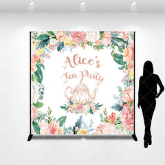 Aperturee - Custom Name Colorful Floral White Tea Party Backdrop