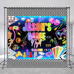 Aperturee - Custom Name Colorful Neon Game Night Party Backdrop