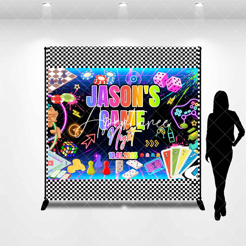 Aperturee - Custom Name Colorful Neon Game Night Party Backdrop