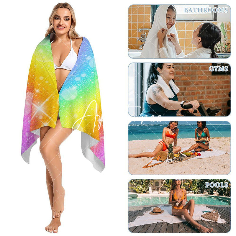 Aperturee - Custom Name Colorful Rainbow Sparkle Beach Towel