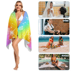 Aperturee - Custom Name Colorful Rainbow Sparkle Beach Towel