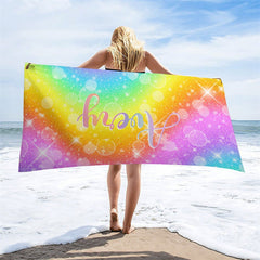 Aperturee - Custom Name Colorful Rainbow Sparkle Beach Towel