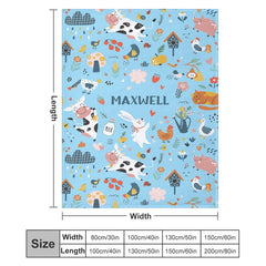 Lofaris Custom Name Cute Farm Animals Repeat Blue Blanket