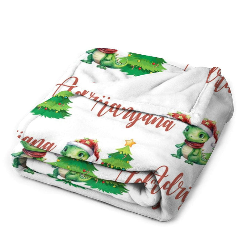 Aperturee - Custom Name Dinosaur Pine Tree Christmas Blanket