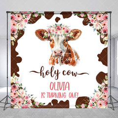 Aperturee - Custom Name Floral Holy Cow 1st Birthday Backdrop