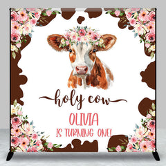 Aperturee - Custom Name Floral Holy Cow 1st Birthday Backdrop