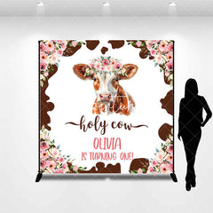 Aperturee - Custom Name Floral Holy Cow 1st Birthday Backdrop