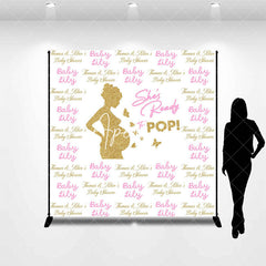 Aperturee - Custom Name Gold Pregnant Woman Baby Shower Backdrop