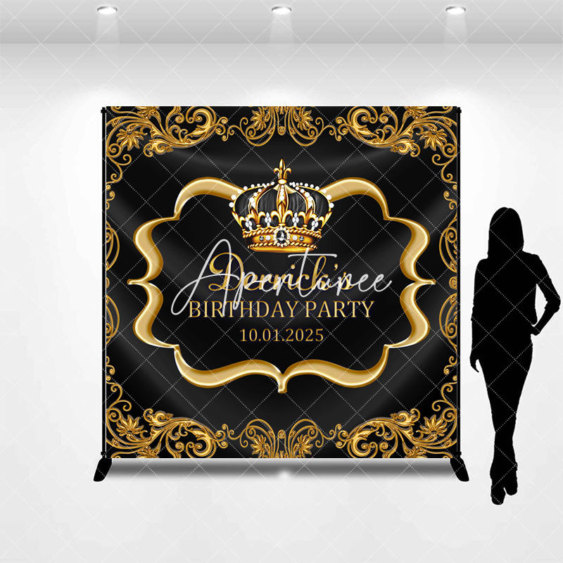 Aperturee - Custom Name Gold Royal Crown Birthday Party Backdrop