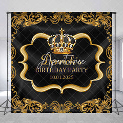 Aperturee - Custom Name Gold Royal Crown Birthday Party Backdrop