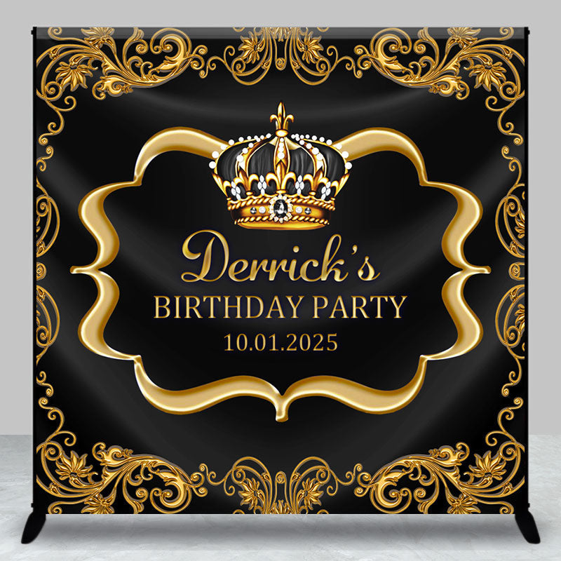 Aperturee - Custom Name Gold Royal Crown Birthday Party Backdrop