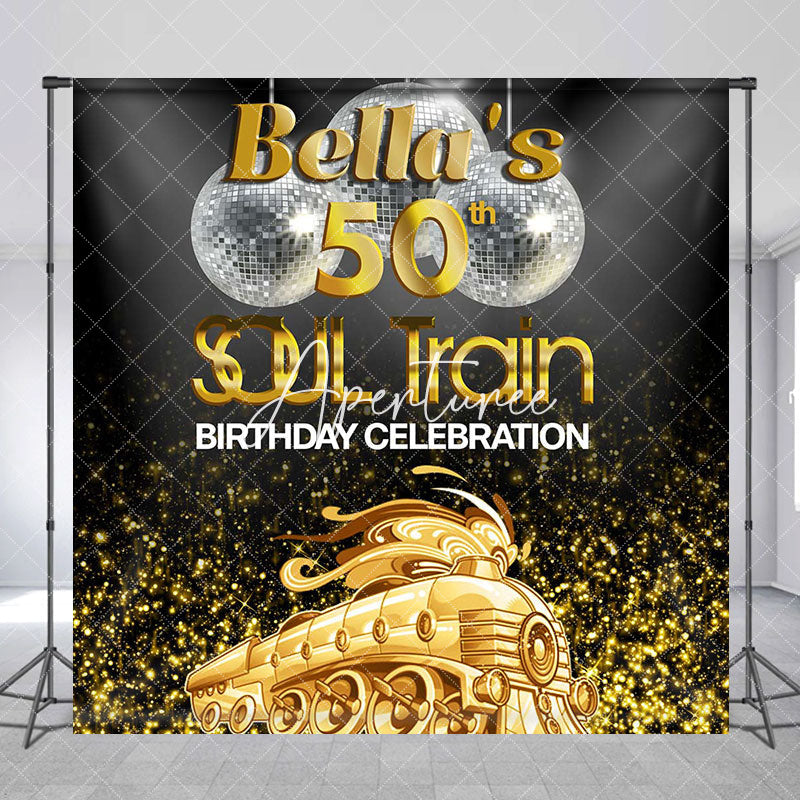 Aperturee - Custom Name Gold Soul Train 50th Birthday Backdrop