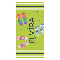 Aperturee - Custom Name Green Beach Slippers Summer Towel