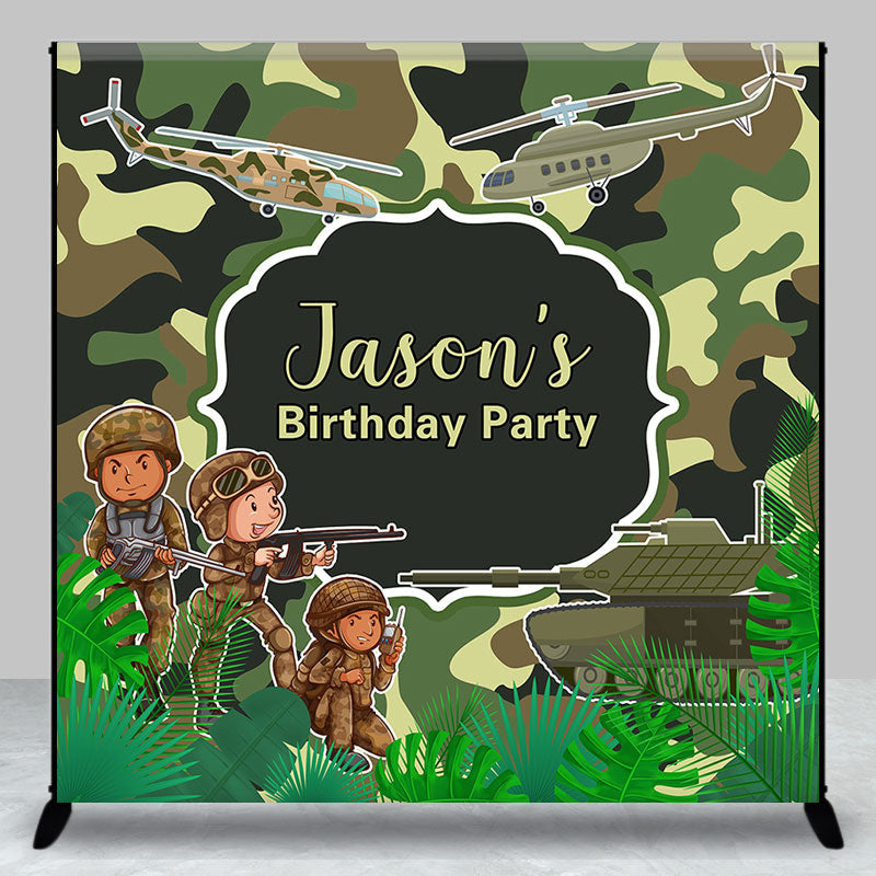 Aperturee - Custom Name Green Camouflage Birthday Backdrop For Boy