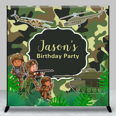 Aperturee - Custom Name Green Camouflage Birthday Backdrop For Boy