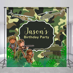 Aperturee - Custom Name Green Camouflage Birthday Backdrop For Boy