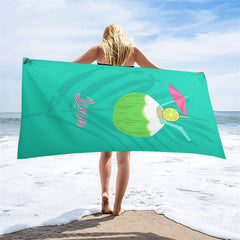 Aperturee - Custom Name Green Leaves Coconut Summer Beach Towel