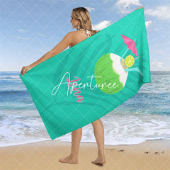 Aperturee - Custom Name Green Leaves Coconut Summer Beach Towel