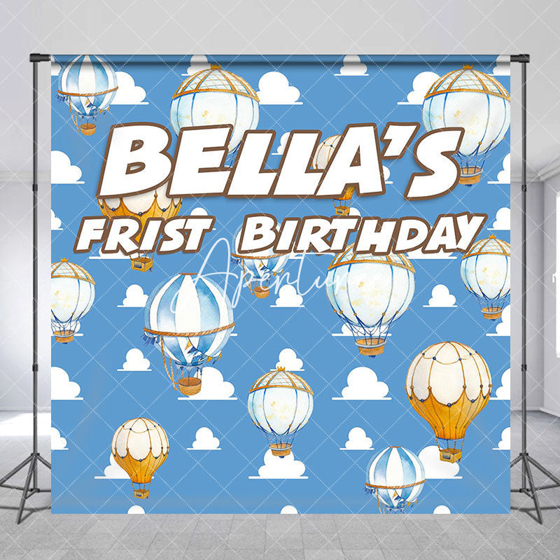 Aperturee - Custom Name Hot Air Balloon Sky 1st Birthday Backdrop