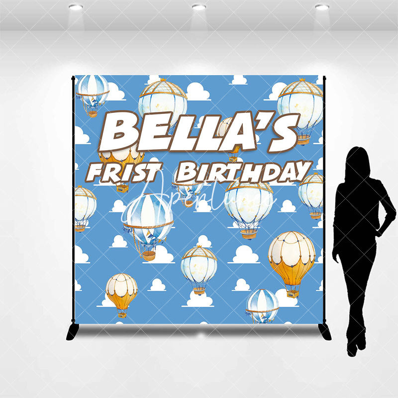 Aperturee - Custom Name Hot Air Balloon Sky 1st Birthday Backdrop