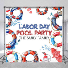 Aperturee - Custom Name Lifebuoy Labor Day Pool Party Backdrop