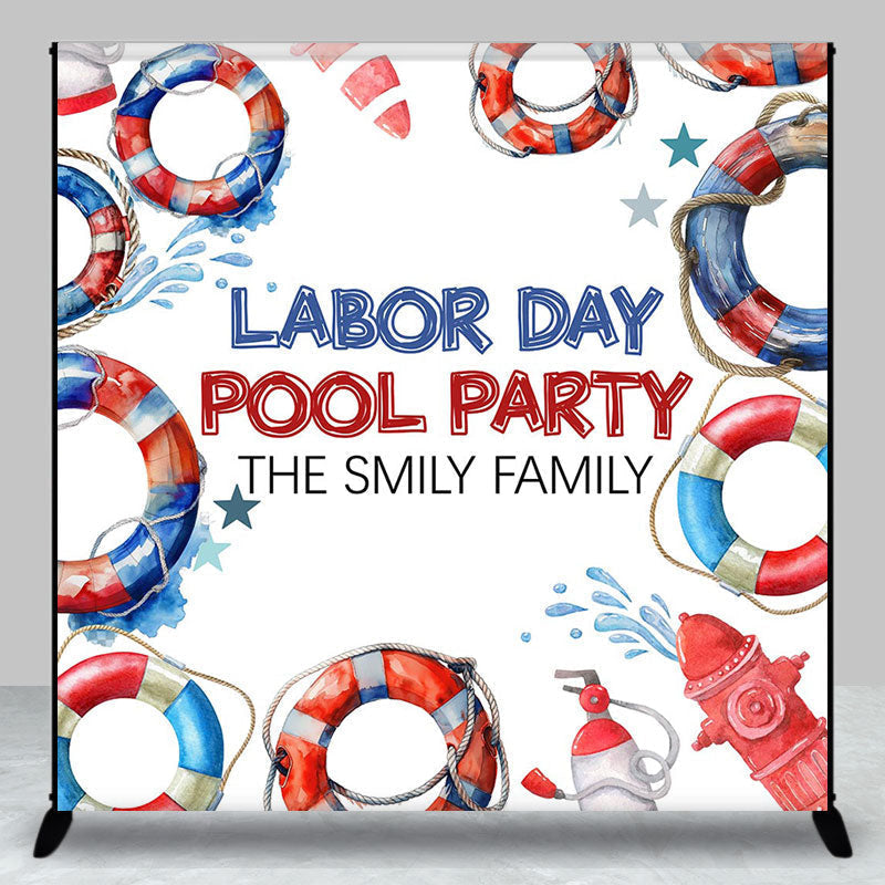 Aperturee - Custom Name Lifebuoy Labor Day Pool Party Backdrop