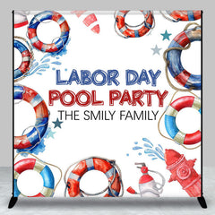 Aperturee - Custom Name Lifebuoy Labor Day Pool Party Backdrop