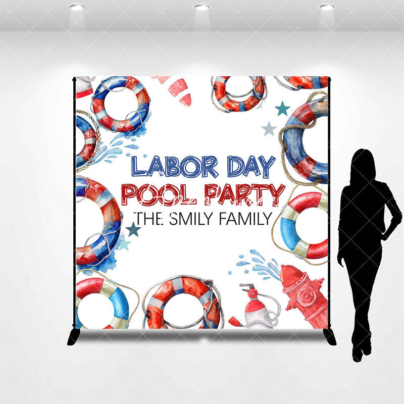 Aperturee - Custom Name Lifebuoy Labor Day Pool Party Backdrop