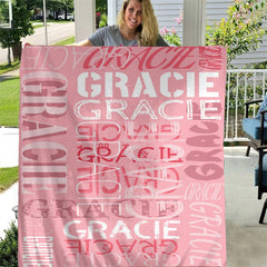 Lofaris Custom Name Light Pink Soft Throw Blanket Kids Gift