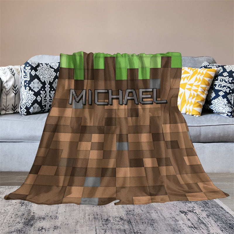 Aperturee - Custom Name Mosaic Brown Block Game Gift Blanket