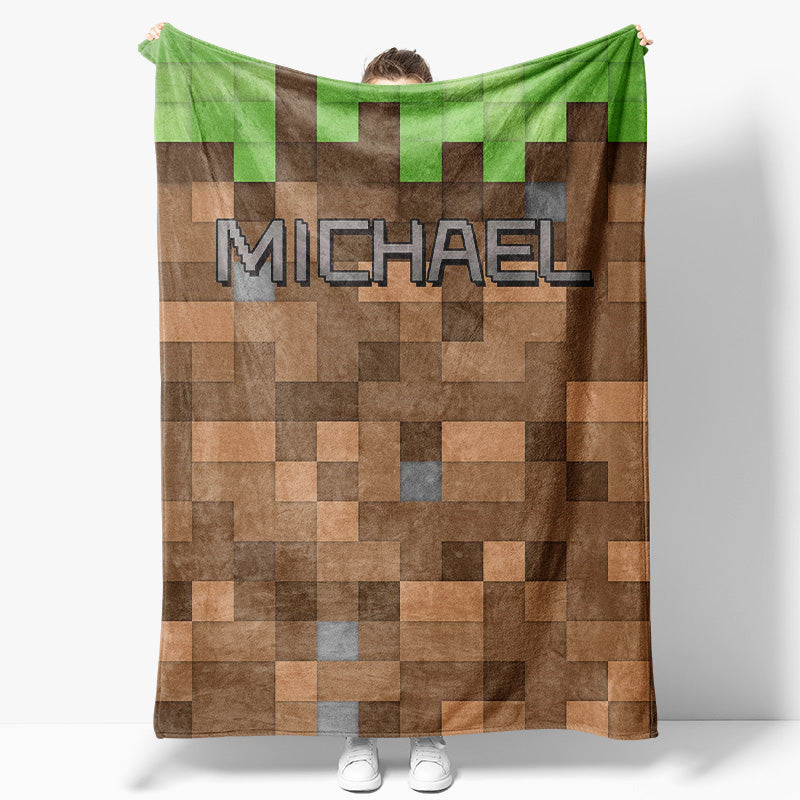 Aperturee - Custom Name Mosaic Brown Block Game Gift Blanket