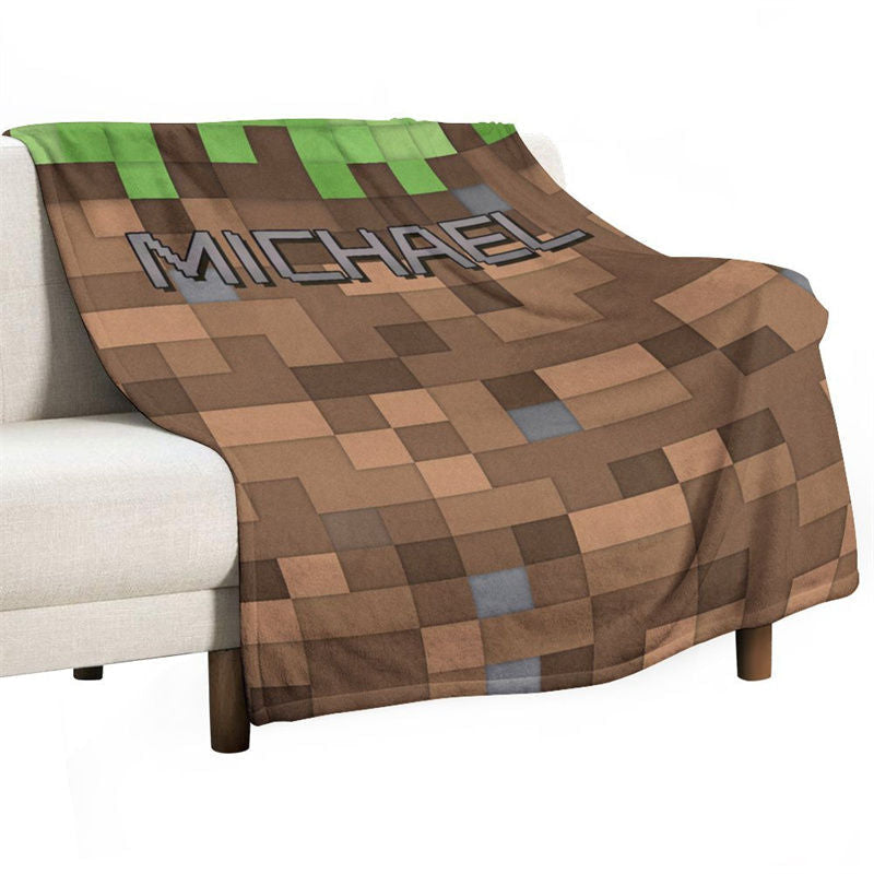 Aperturee - Custom Name Mosaic Brown Block Game Gift Blanket