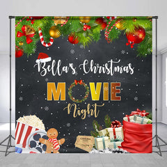 Aperturee - Custom Name Movie Night Leaves Christmas Backdrop