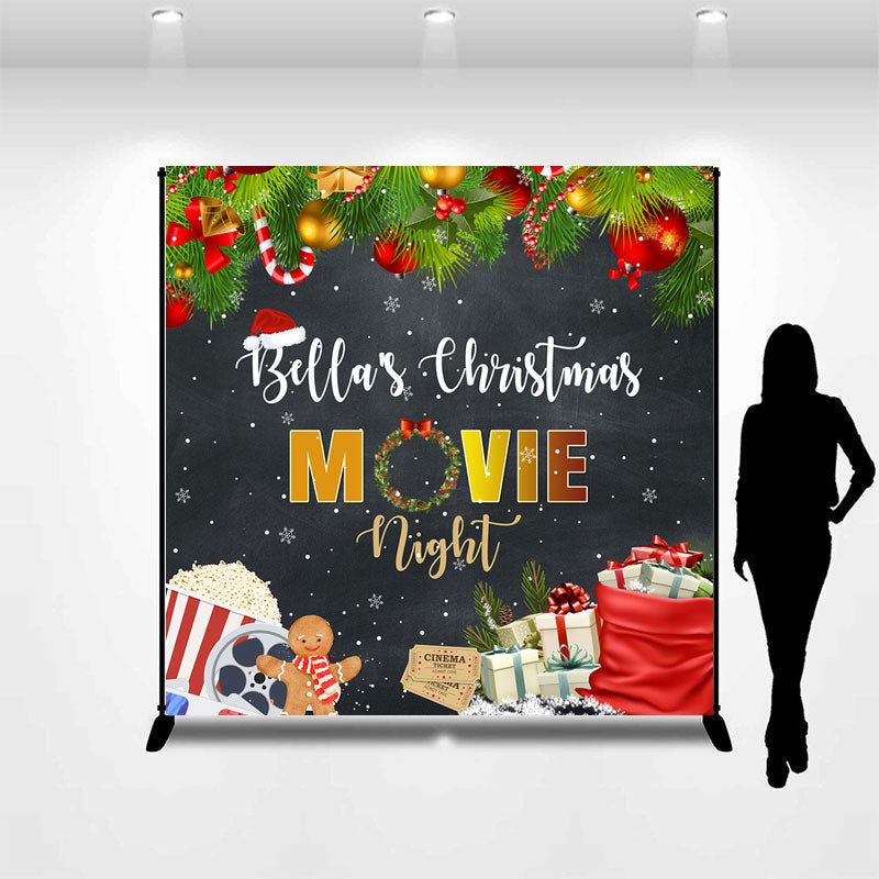 Aperturee - Custom Name Movie Night Leaves Christmas Backdrop