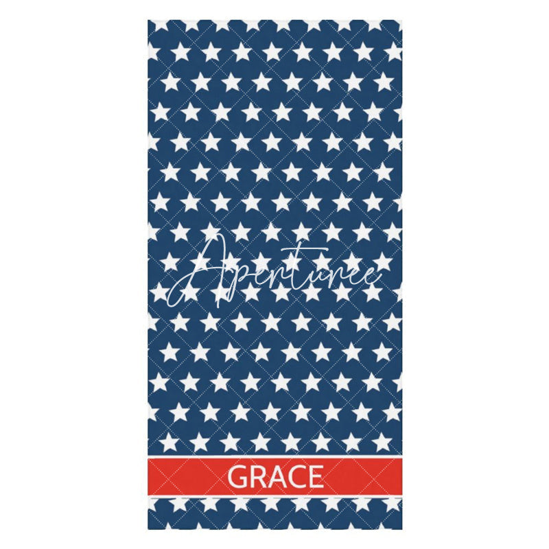 Aperturee - Custom Name Navy Blue Stars Beach Towel For Gifts