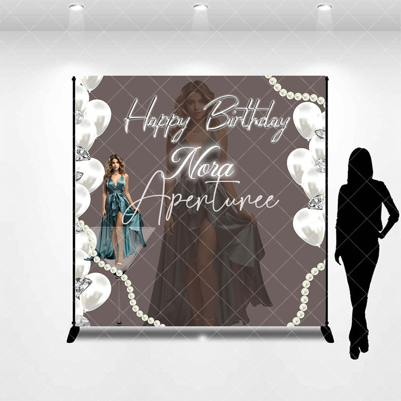 Aperturee - Custom Name Photo Elegant Happy Birthday Backdrop