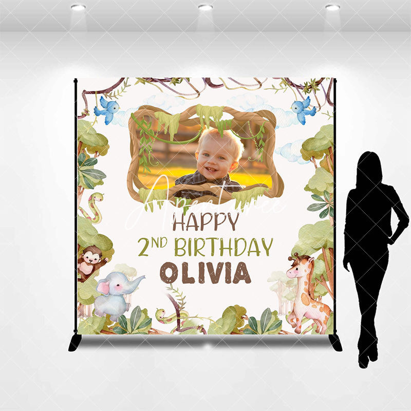 Aperturee - Custom Name Photo Safari Forest Birthday Backdrop