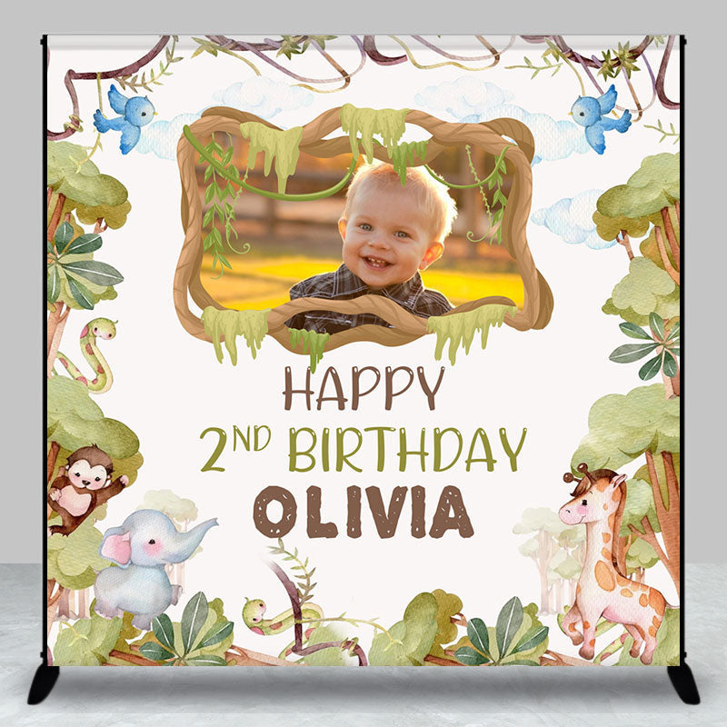 Aperturee - Custom Name Photo Safari Forest Birthday Backdrop