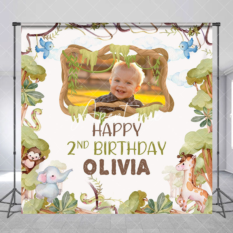 Aperturee - Custom Name Photo Safari Forest Birthday Backdrop