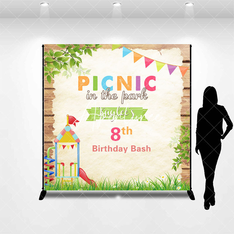 Aperturee - Custom Name Picnic In The Park 8th Birthday Backdrop