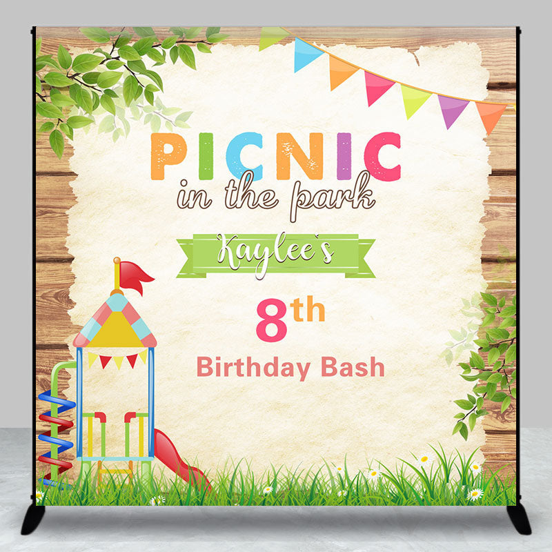 Aperturee - Custom Name Picnic In The Park 8th Birthday Backdrop