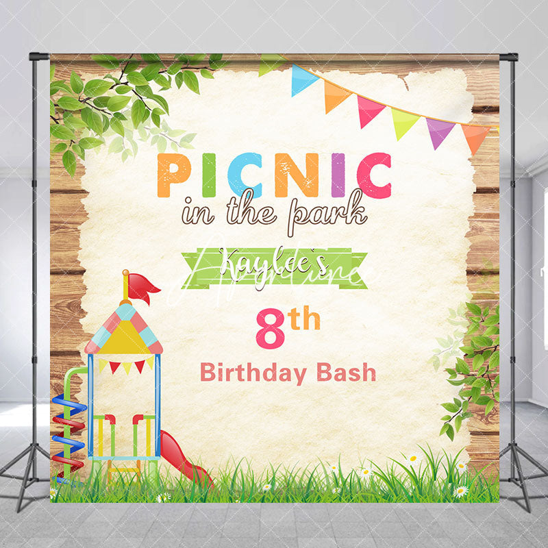 Aperturee - Custom Name Picnic In The Park 8th Birthday Backdrop