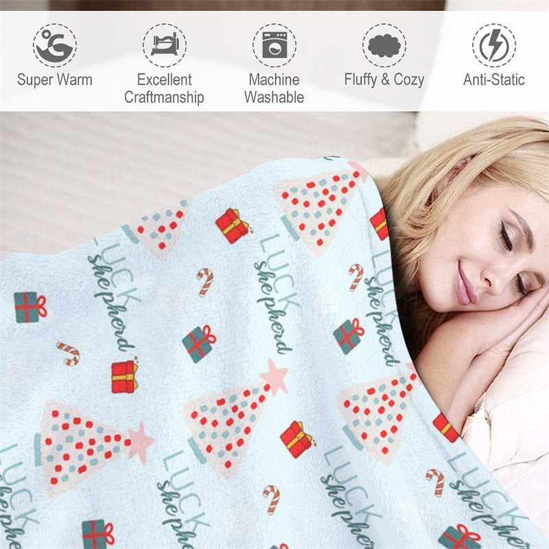 Aperturee - Custom Name Pine Tree Repeat Blue Christmas Blanket