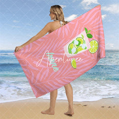 Aperturee - Custom Name Pink Leaves Lemon Juice Girl Beach Towel