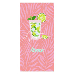 Aperturee - Custom Name Pink Leaves Lemon Juice Girl Beach Towel