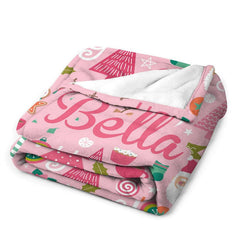 Aperturee - Custom Name Pink Snowman Santa Christmas Blanket