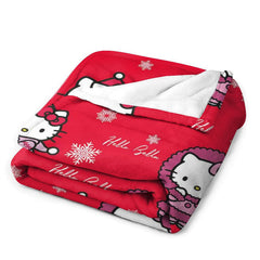 Aperturee - Custom Name Red Cute Cartoon Cats Snowflake Blanket