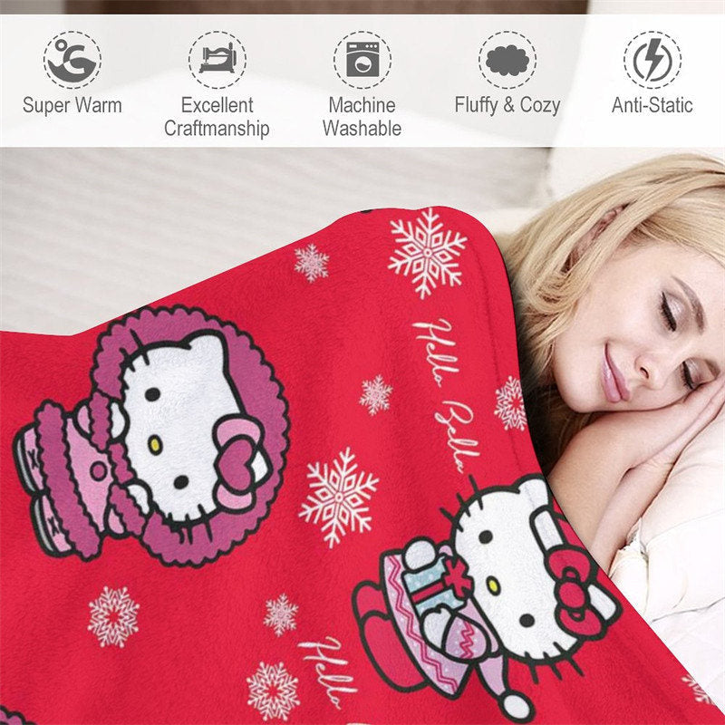 Aperturee - Custom Name Red Cute Cartoon Cats Snowflake Blanket