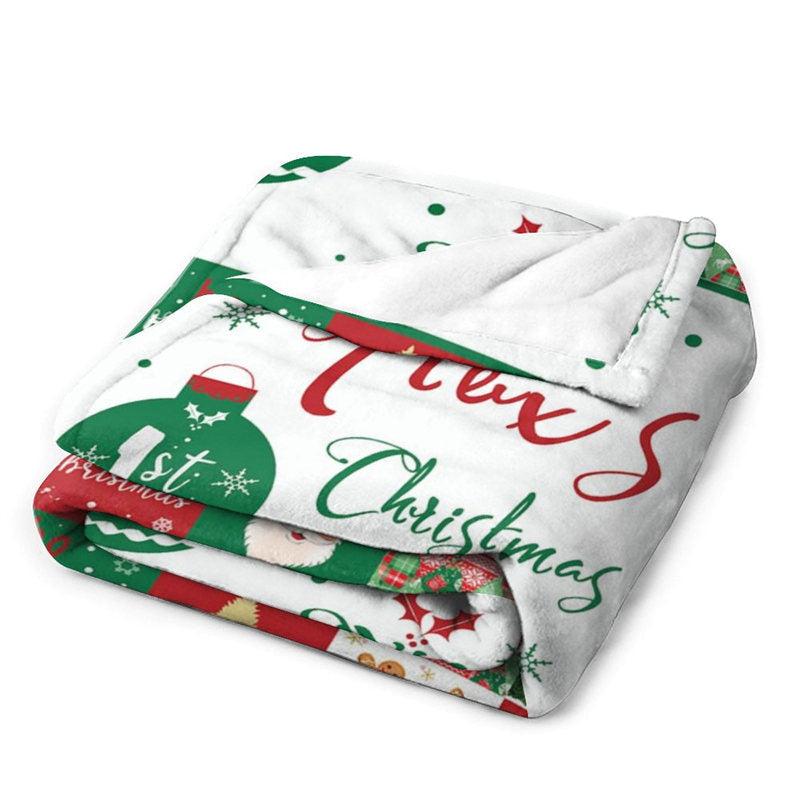 Aperturee - Custom Name Red Green Plaid 1st Christmas Blanket